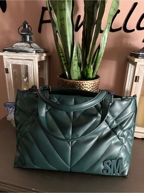 Steve Madden Quilted Emerald Green Tote with SM Monogram